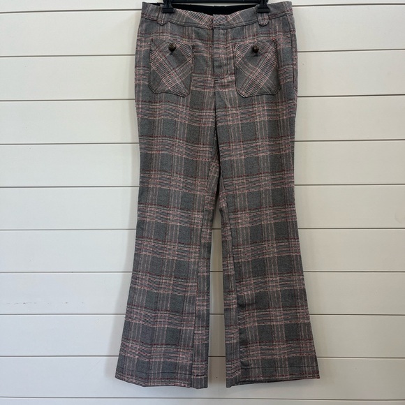 Free People Plaid Flare Pants Grey Brown Retro - Picture 1 of 7